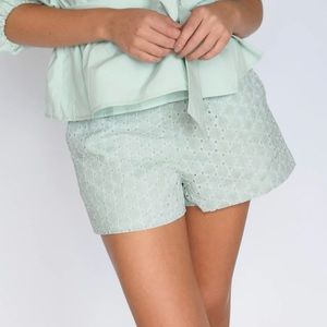 Never A Wallflower Sea Foam Eyelet Shorts.